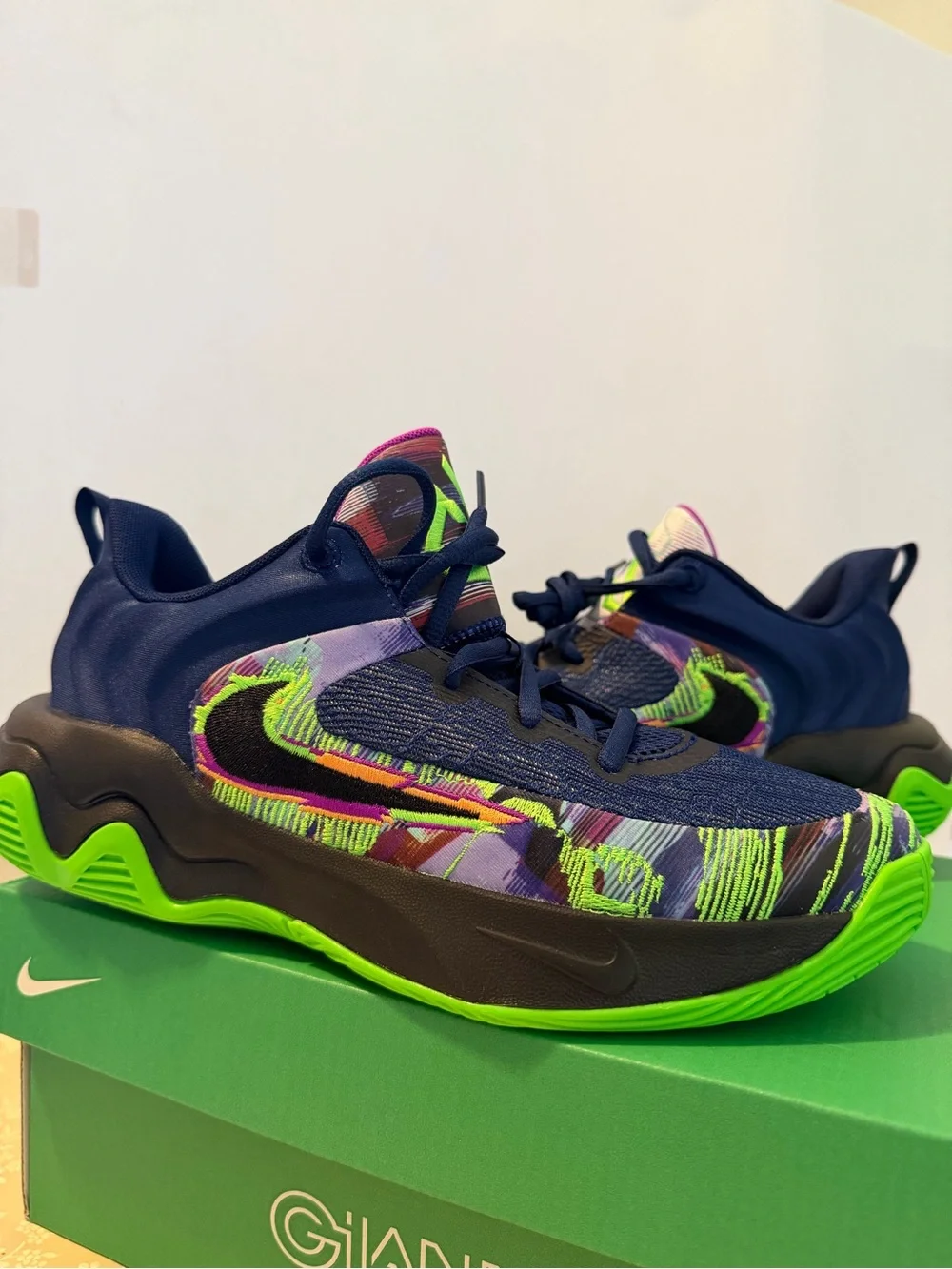 Nike Kids Navy Sneakers with Neon Green and Pink Accents